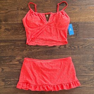 Cupshe Coral Eyelet Crop Top and Skirt Set